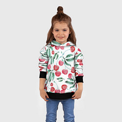 Толстовка-худи детская Вишня Нарисованная Акварелью, цвет: 3D-черный — фото 2