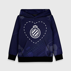 Толстовка-худи детская Лого Club Brugge в сердечке на фоне мячей, цвет: 3D-черный