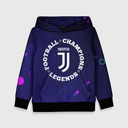 Толстовка-худи детская Символ Juventus и круглая надпись Football Legends, цвет: 3D-черный