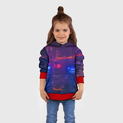 Толстовка-худи детская Неоновый город с высоты - Фиолетовый, цвет: 3D-красный — фото 2