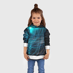 Толстовка-худи детская Неоновые волны и линии - Голубой, цвет: 3D-белый — фото 2