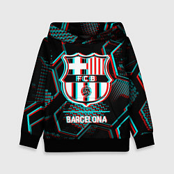 Толстовка-худи детская Barcelona FC в стиле Glitch на темном фоне, цвет: 3D-черный