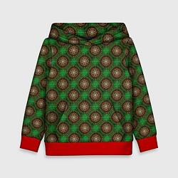 Толстовка-худи детская Коричневые круги на зеленом фоне, цвет: 3D-красный