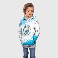 Толстовка-худи детская Manchester голубые брызги на белом фоне, цвет: 3D-меланж — фото 2