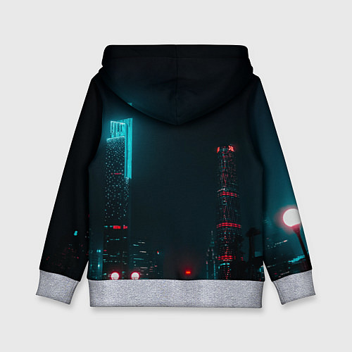 Детская толстовка Неоновые высотки в городе - Светло-синий / 3D-Меланж – фото 2