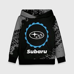 Толстовка-худи детская Subaru в стиле Top Gear со следами шин на фоне, цвет: 3D-черный