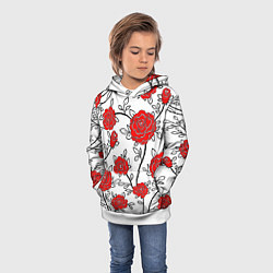 Толстовка-худи детская BEAUTIFUL RED ROSES, цвет: 3D-белый — фото 2