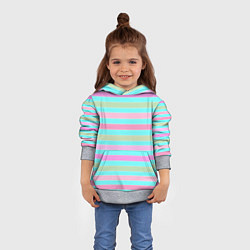 Толстовка-худи детская Pink turquoise stripes horizontal Полосатый узор, цвет: 3D-меланж — фото 2