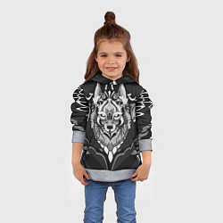 Толстовка-худи детская Черно-белый волк, цвет: 3D-меланж — фото 2