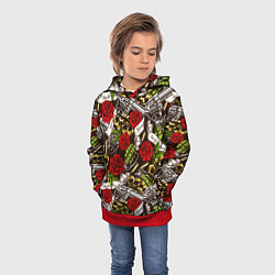 Толстовка-худи детская Мафия - кастеты, гранаты, пистолеты и розы, цвет: 3D-красный — фото 2