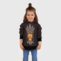 Толстовка-худи детская Женщина-индеец, цвет: 3D-черный — фото 2