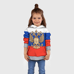 Толстовка-худи детская Герб России на фоне флага, цвет: 3D-меланж — фото 2