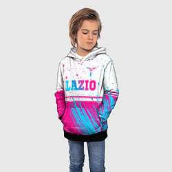 Толстовка-худи детская Lazio neon gradient style: символ сверху, цвет: 3D-черный — фото 2