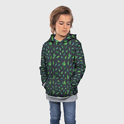 Толстовка-худи детская Зеленые листья и веточки на темном фоне, цвет: 3D-меланж — фото 2