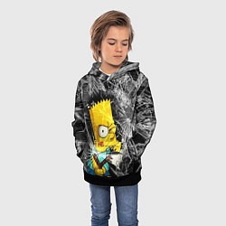 Толстовка-худи детская Барт Симпсон разбил из рогатки стекло, цвет: 3D-черный — фото 2