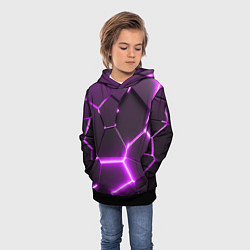 Толстовка-худи детская Фиолетовые неоновые геометрические плиты, цвет: 3D-черный — фото 2