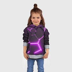 Толстовка-худи детская Фиолетовые неоновые геометрические плиты, цвет: 3D-меланж — фото 2