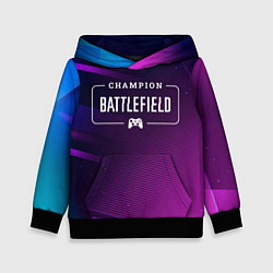 Толстовка-худи детская Battlefield gaming champion: рамка с лого и джойст, цвет: 3D-черный