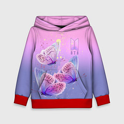 Толстовка-худи детская BTS красивые бабочки, цвет: 3D-красный
