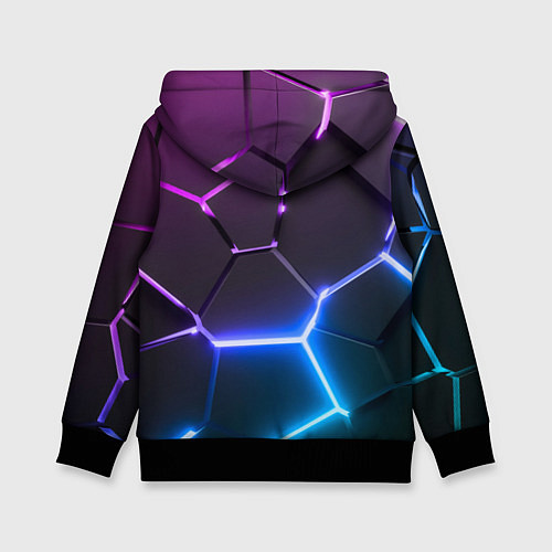 Детская толстовка Фиолетовый градиент - неоновые геометрические плит / 3D-Черный – фото 2