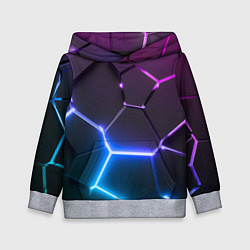 Толстовка-худи детская Фиолетовый градиент - неоновые геометрические плит, цвет: 3D-меланж