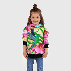 Толстовка-худи детская Колибри и орхидеи, цвет: 3D-черный — фото 2