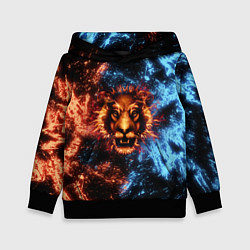 Толстовка-худи детская Огонь и вода - лев, цвет: 3D-черный