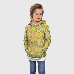 Толстовка-худи детская Зеленые узоры и оранжевые цветы, цвет: 3D-белый — фото 2