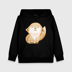 Толстовка-худи детская Лисёнок нежиться на чёрном фоне, цвет: 3D-черный