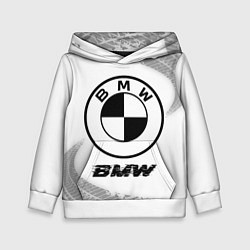 Толстовка-худи детская BMW speed на светлом фоне со следами шин, цвет: 3D-белый