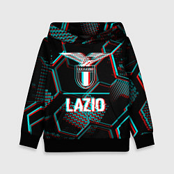 Толстовка-худи детская Lazio FC в стиле glitch на темном фоне, цвет: 3D-черный