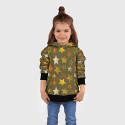 Толстовка-худи детская Желто-оранжевые звезды на зелнгом фоне, цвет: 3D-черный — фото 2