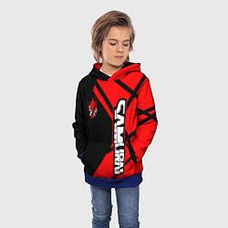 Толстовка-худи детская Cyberpunk 2077 - Надпись Samurai, цвет: 3D-синий — фото 2