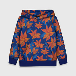 Толстовка-худи детская Осенние абстрактные цветы, цвет: 3D-синий