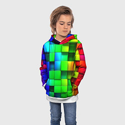 Толстовка-худи детская Цветные неоновые кубы, цвет: 3D-белый — фото 2