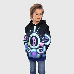 Толстовка-худи детская Неоновый светящийся биткоин, цвет: 3D-синий — фото 2