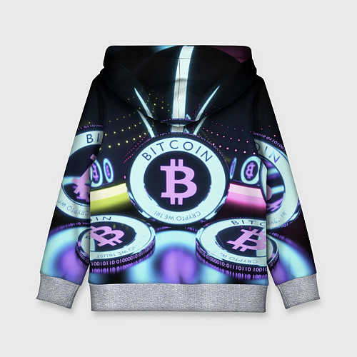 Детская толстовка Неоновый светящийся биткоин / 3D-Меланж – фото 2