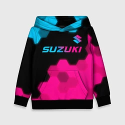 Толстовка-худи детская Suzuki - neon gradient: символ сверху, цвет: 3D-черный