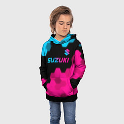 Толстовка-худи детская Suzuki - neon gradient: символ сверху, цвет: 3D-черный — фото 2