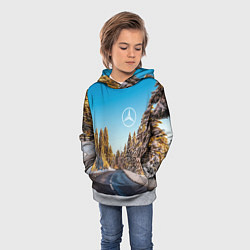 Толстовка-худи детская Мерседес - зимняя дорога через лес, цвет: 3D-меланж — фото 2