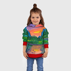 Толстовка-худи детская Закат на реке, цвет: 3D-красный — фото 2