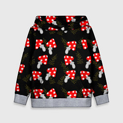 Детская толстовка Мухоморы на черном фоне