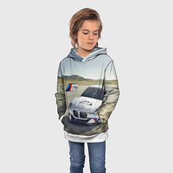 Толстовка-худи детская Спортивная бэха на гоночной трассе, цвет: 3D-белый — фото 2