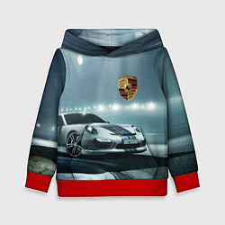 Толстовка-худи детская Porsche - racing route - motorsport, цвет: 3D-красный