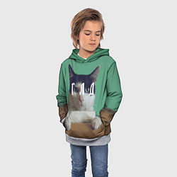 Толстовка-худи детская Мем с котом - голод, цвет: 3D-меланж — фото 2
