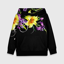 Толстовка-худи детская Лилии, цвет: 3D-черный