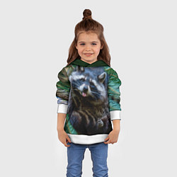 Толстовка-худи детская Енот с языком, цвет: 3D-белый — фото 2