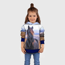 Толстовка-худи детская Черный конь, цвет: 3D-синий — фото 2