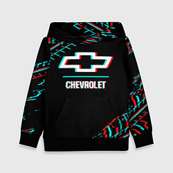 Толстовка-худи детская Значок Chevrolet в стиле glitch на темном фоне, цвет: 3D-черный