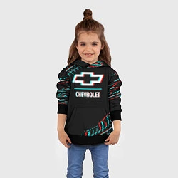 Толстовка-худи детская Значок Chevrolet в стиле glitch на темном фоне, цвет: 3D-черный — фото 2